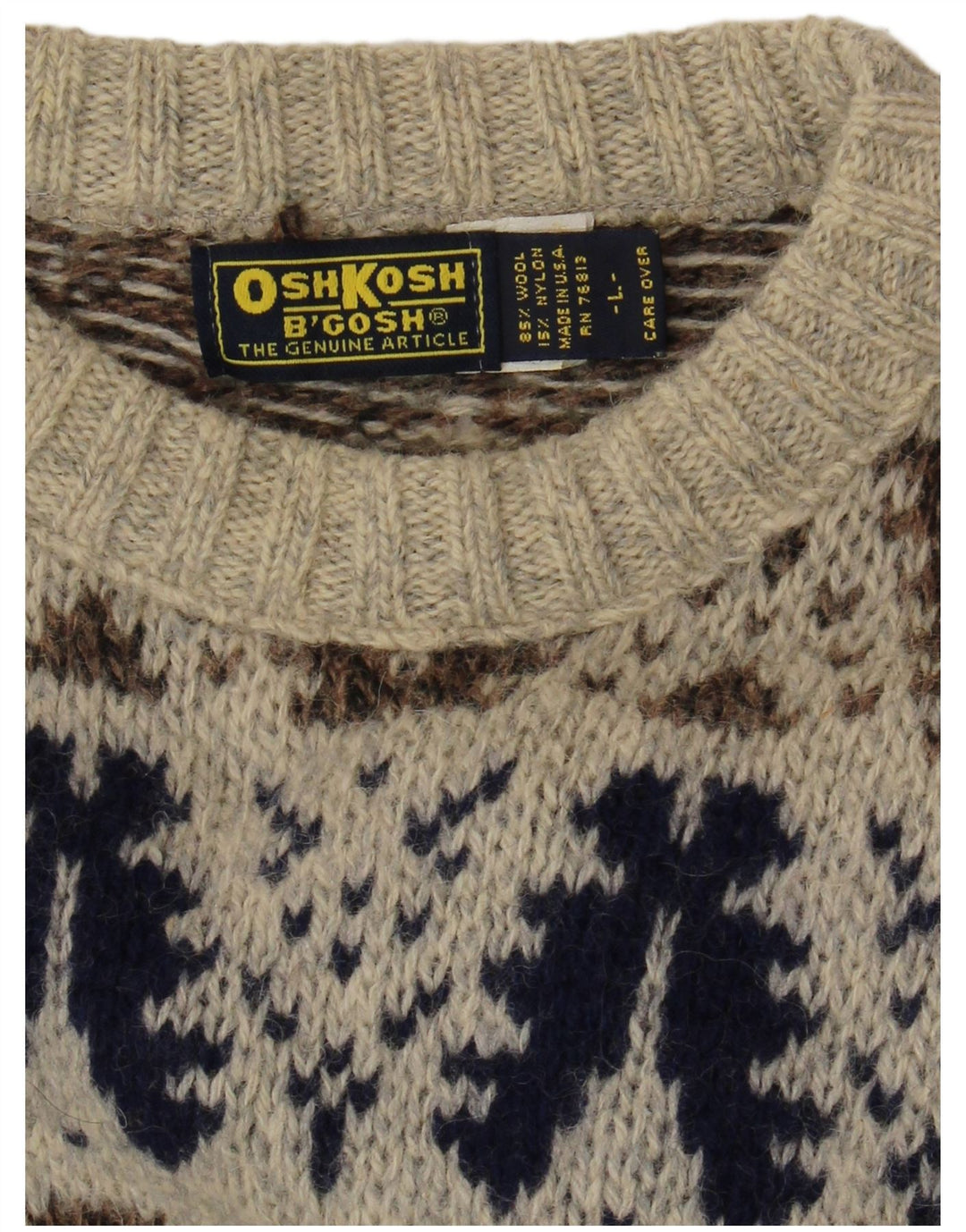 Osh Kosh Herren-Pullover mit U-Boot-Ausschnitt, groß, graue Fair-Isle-Wolle
