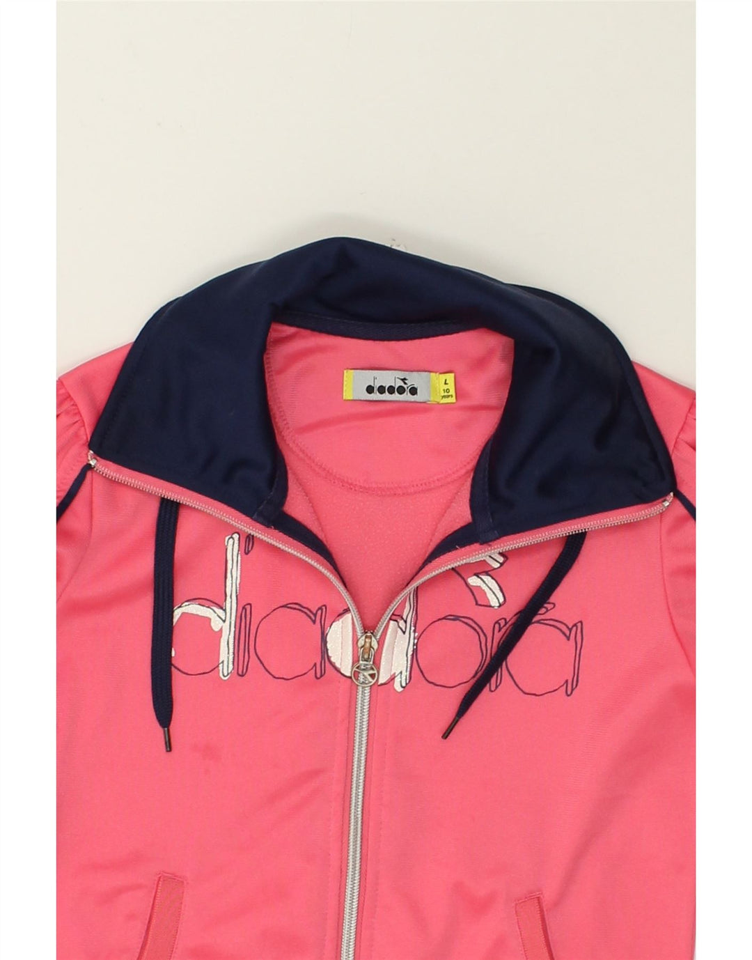 DIADORA Girls Graphic Tracksuit Top Jacket 9-10 Years Large Pink Polyester | Vintage Diadora | Thrift | Second-Hand Diadora | Used Clothing | Messina Hembry 