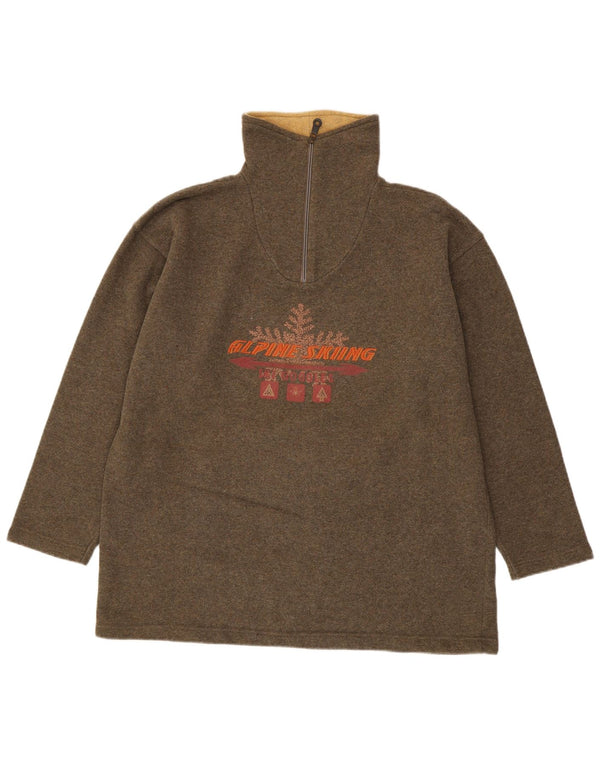 Vintage Herren-Sweatshirt mit grafischem Reißverschluss, großer Khaki-Baumwolle