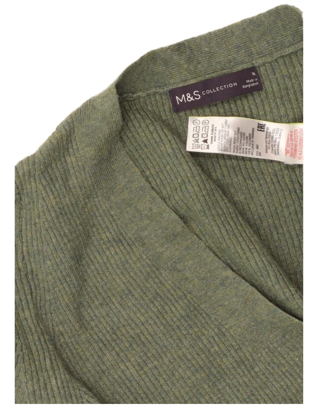 MARKS & SPENCER Damen-Pullover mit V-Ausschnitt, UK 16, Größe L, Grün, Polyester