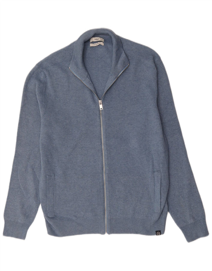 Marks & Spencer Herren-Strickjacke, groß, aus blauer Baumwolle
