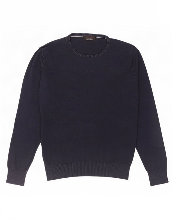 Zara Mens Crew Neck Jumper Sweater Medium Navy Blue Cotton