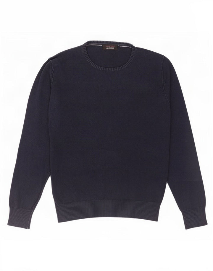Zara Herren-Pullover mit Rundhalsausschnitt, mittlere marineblaue Baumwolle
