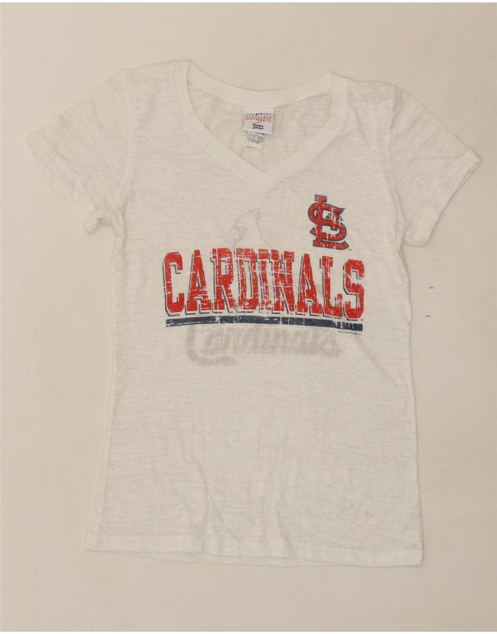 GENUINE MERCHANDISE Womens Graphic T-Shirt Top UK 12 Medium White Vintage Genuine Merchandise and Second-Hand Genuine Merchandise from Messina Hembry 
