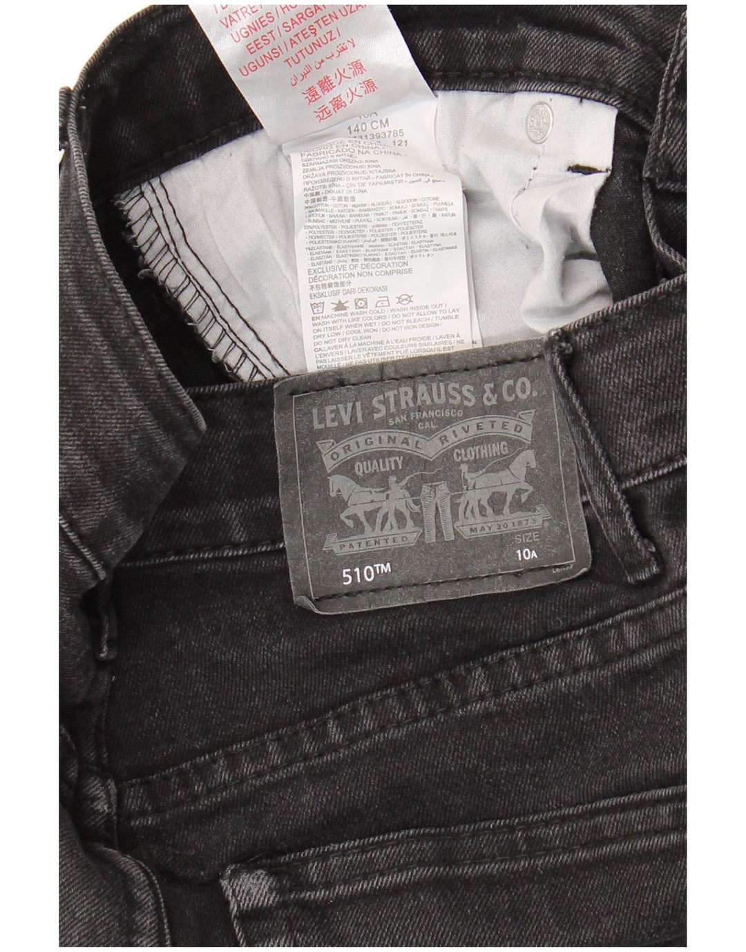 LEVI'S Jungen 510 Skinny Jeans 9–10 Jahre W26 L27 Schwarze Baumwolle