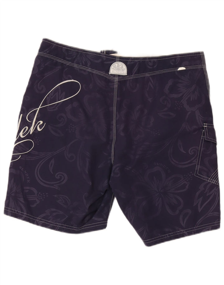 Sundek Herren-Badeshorts mit Grafik, mittelgroß, Marineblau, Blumenmuster, Polyester