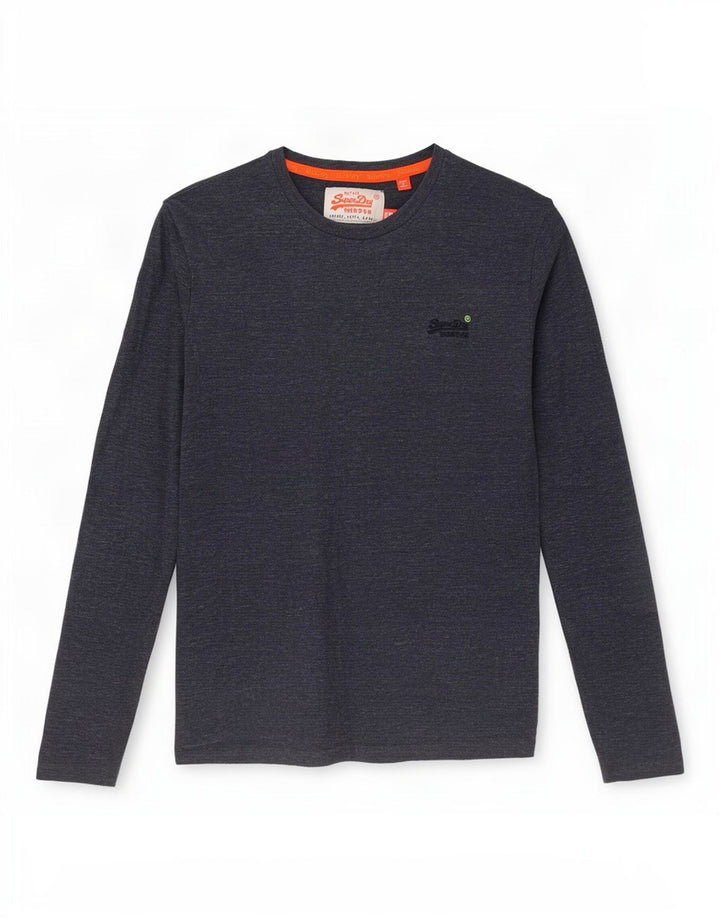 Superdry Herren-Oberteil mit langen Ärmeln, klein, marineblau gesprenkelte Baumwolle