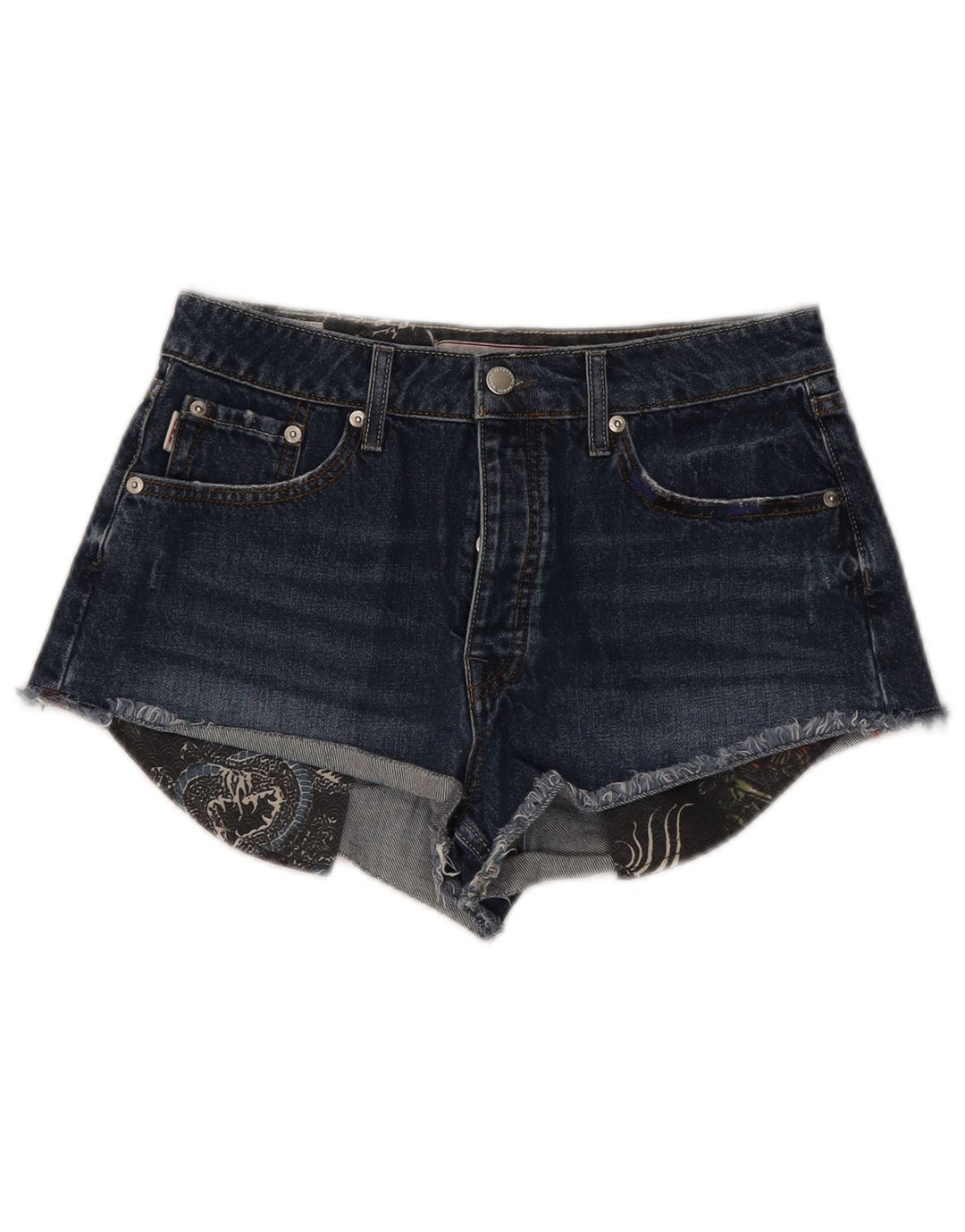 Superdry Damen-Jeansshorts W28 aus mittelblauer Baumwolle in Marineblau