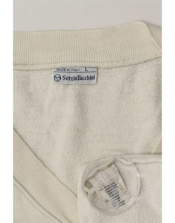 Sergio Tacchini Herren ärmelloser Sweatshirt-Pullover, groß, weiß, Farbblock