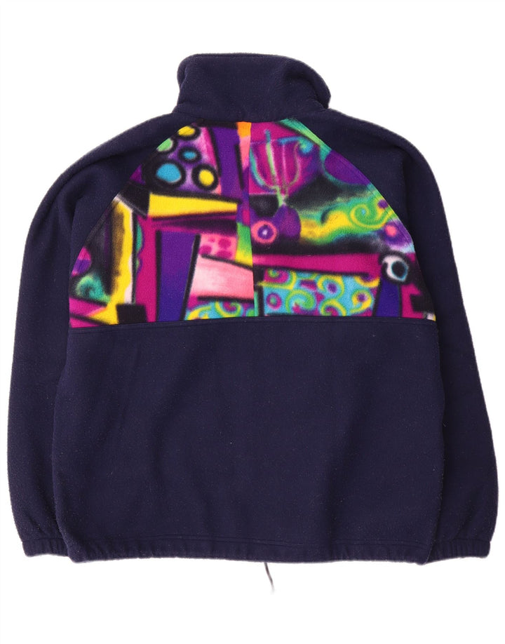 Vintage Herren Fleecejacke UK 38 Medium Marineblau Geometrisch Polyester