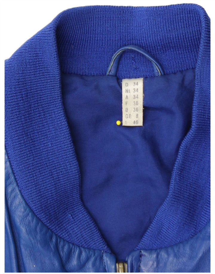 VINTAGE Damen Leder Bomberjacke UK 8 Kleines blaues Leder