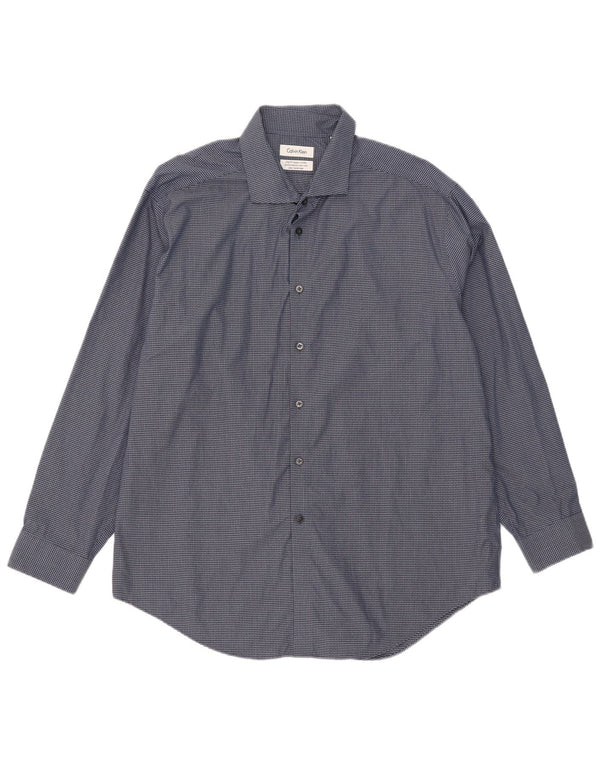 Calvin Klein Herren-Slim-Fit-Hemd, Größe 17 1/2 XL, marineblaue Gingham-Baumwolle