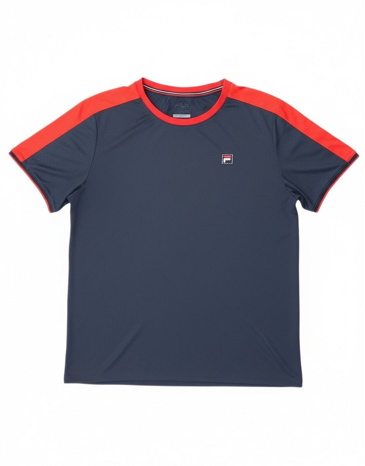 Fila Herren T-Shirt Top 2XL Marineblau Colourblock Polyester