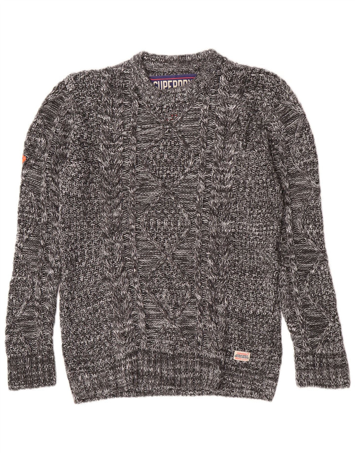 Superdry Herren-Pullover mit Rundhalsausschnitt, mittelgrau meliert, Acryl, Winter