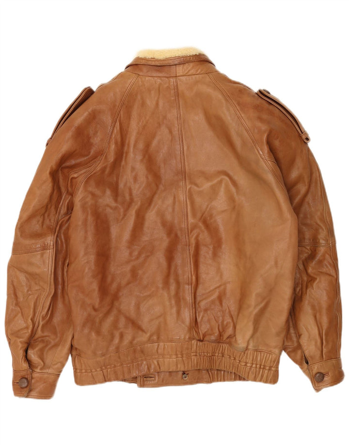 Vintage Herren Militär-Zweireiherjacke UK 40 Großes beiges Leder