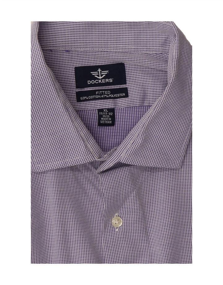 DOCKERS Mens Fitted Shirt Size 17 17 1/2 XL Blue Houndstooth Cotton Vintage Dockers and Second-Hand Dockers from Messina Hembry 