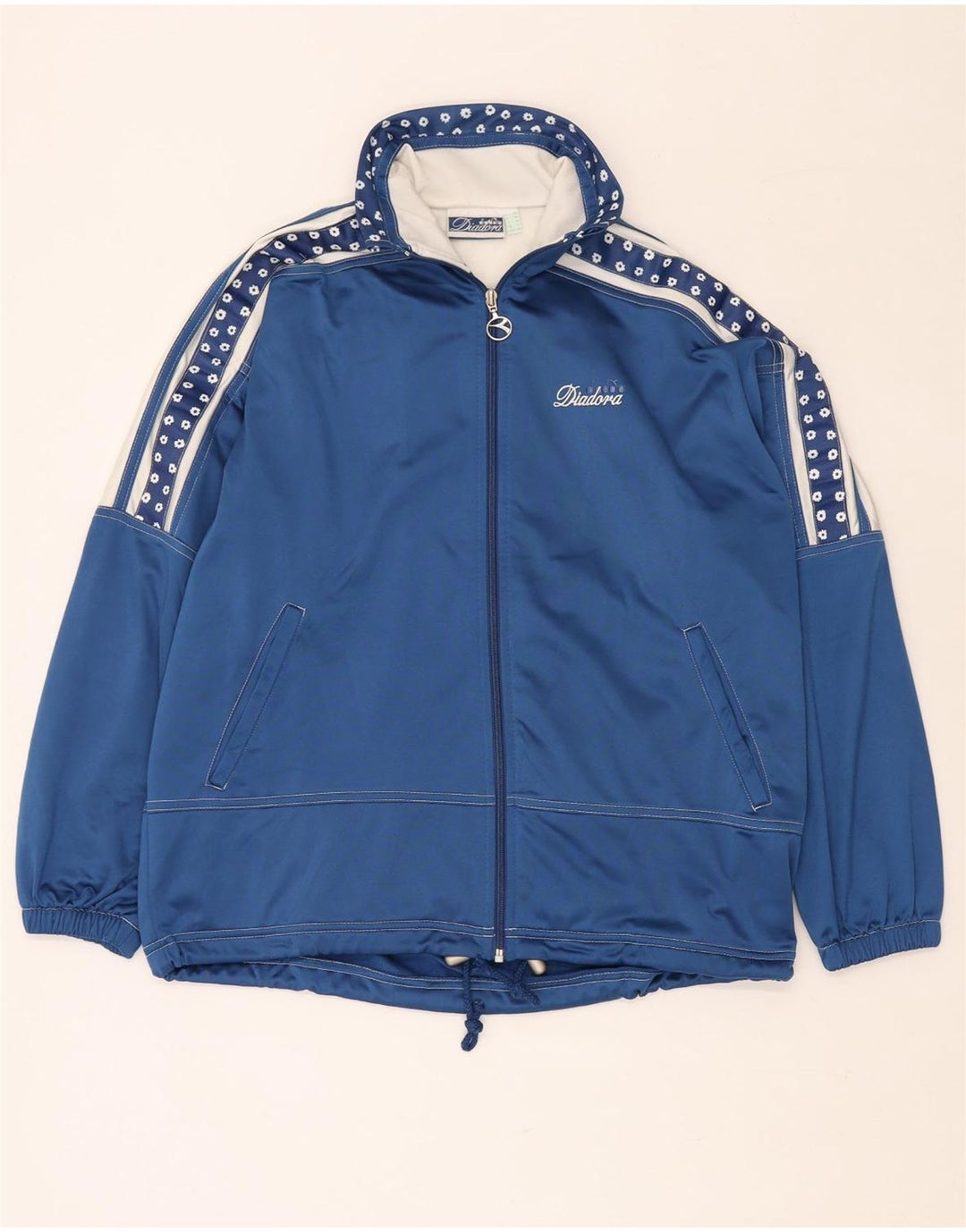 DIADORA Übergroße Trainingsjacke für Damen, UK 12, Mittelblau mit Blumenmuster