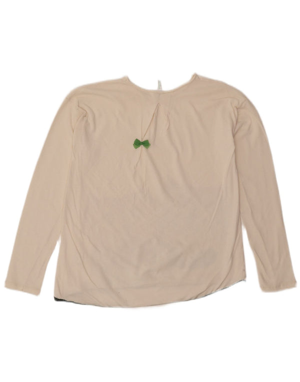 Benetton Mädchen-Top mit Grafik, langärmlig, 10–11 Jahre, XL, cremefarbene Baumwolle