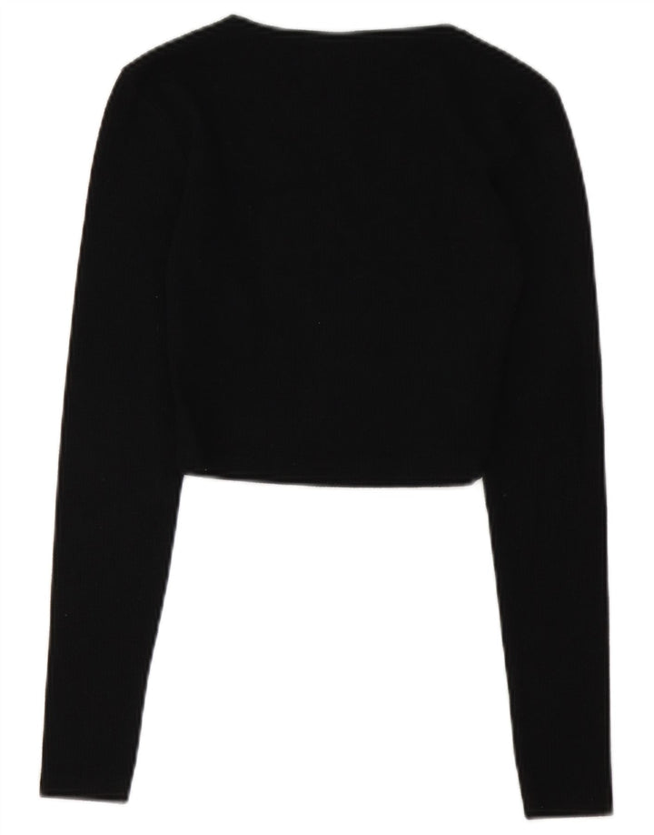 Zara Damen Crop Top Langarm UK 8 Small Schwarz Polyester
