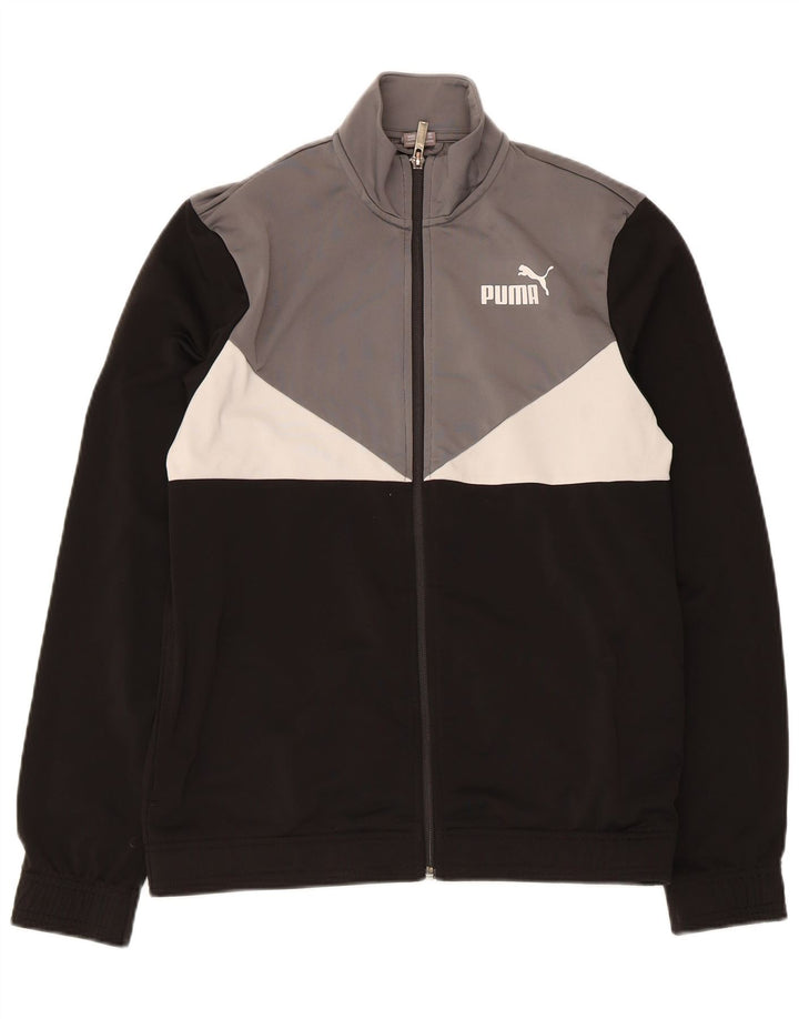 Puma Jungen-Trainingsanzug-Top-Jacke, 15–16 Jahre, schwarzes Farbblock-Polyester