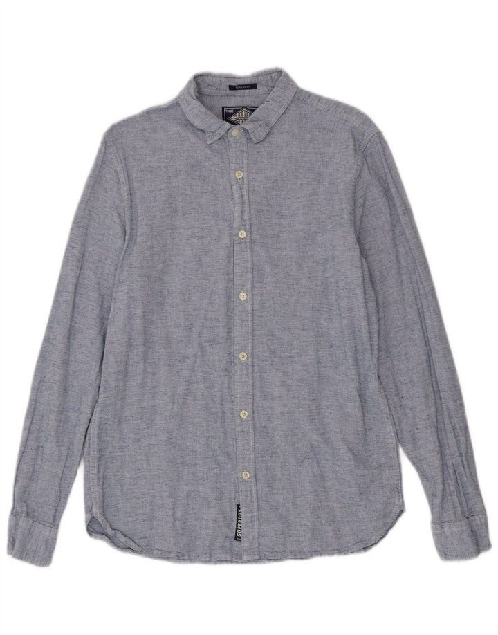 Superdry Herren-Hemd in normaler Passform, groß, aus blauer Baumwolle