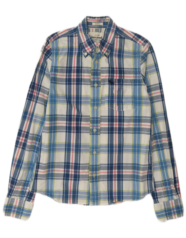Abercrombie & Fitch Muskelshirt für Jungen, 14–15 Jahre, XL, blau kariert, Baumwolle