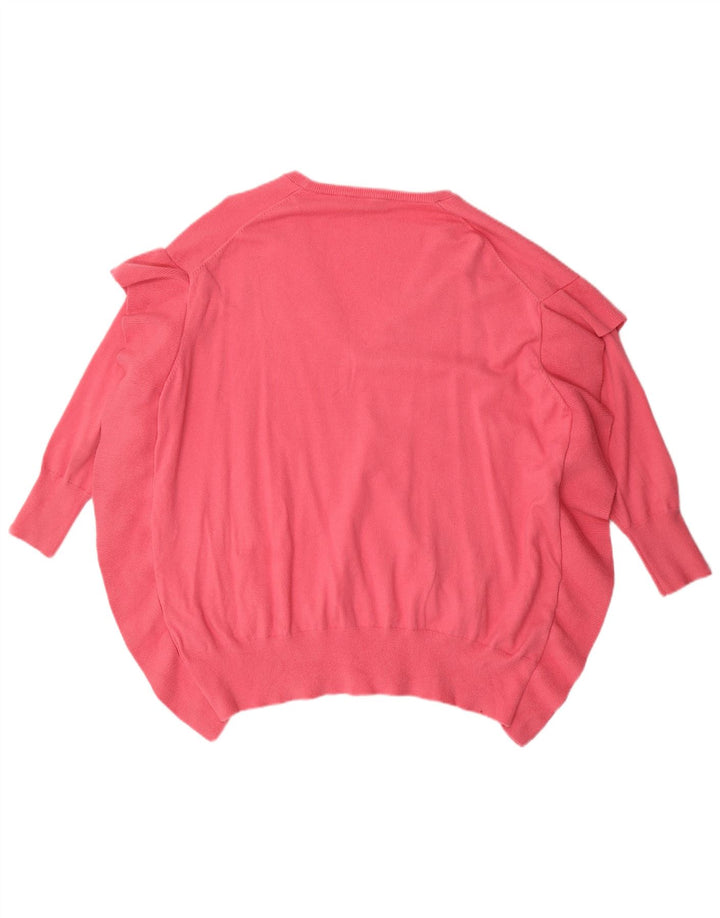 Zara Damen-Pullover mit 3/4-Ärmeln, übergroßer V-Ausschnitt, Gr. 14, Mittelrosa