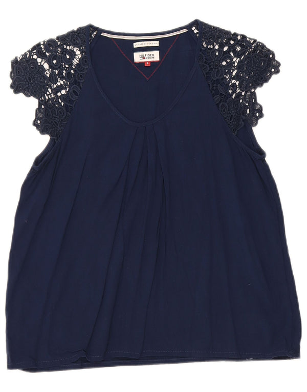 Tommy Hilfiger Damen Bluse Top UK 10 Small Marineblau Viskose