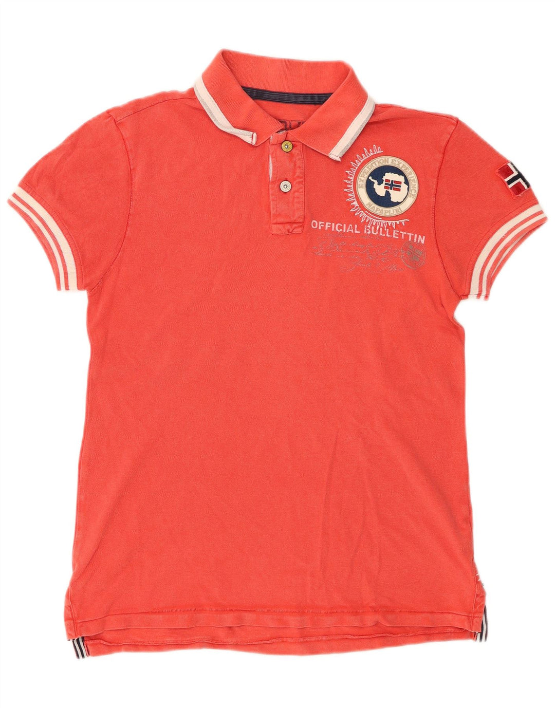 NAPAPIJRI Herren-Poloshirt mit geografischer Grafik, Größe S, rote Baumwolle