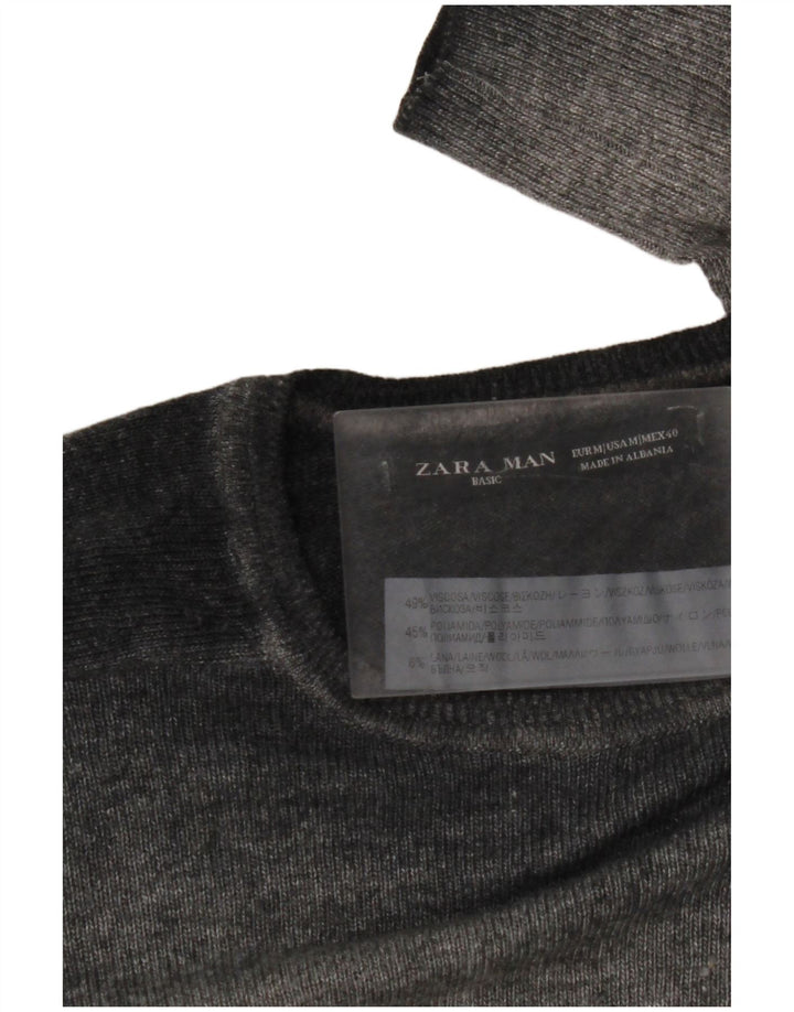 ZARA Herren-Pullover mit Rundhalsausschnitt, mittelgrau gefleckte Viskose
