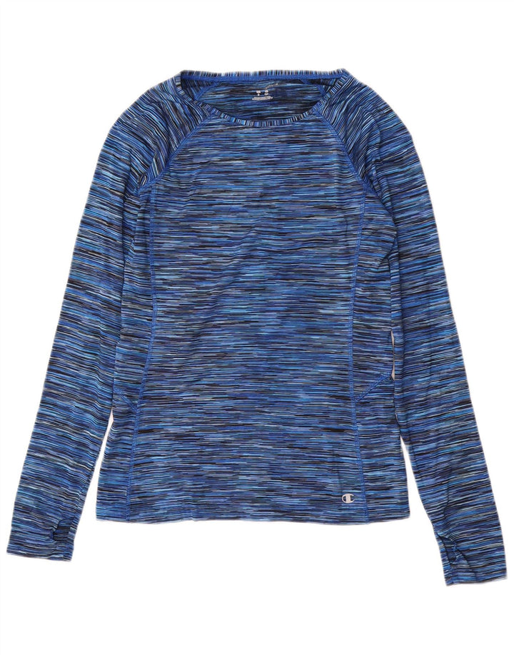 CHAMPION Damen Top Langarm UK 10 Small Blau Nadelstreifen Polyester