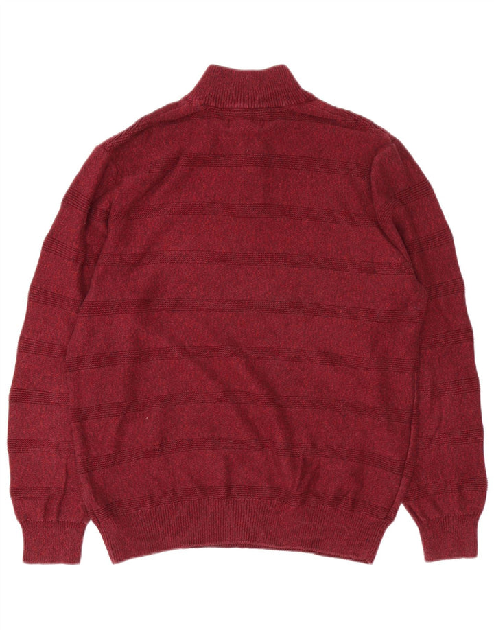 Chaps Herren-Pullover mit Knopfkragen, mittlerer Burgunderrot, gestreift, Baumwolle