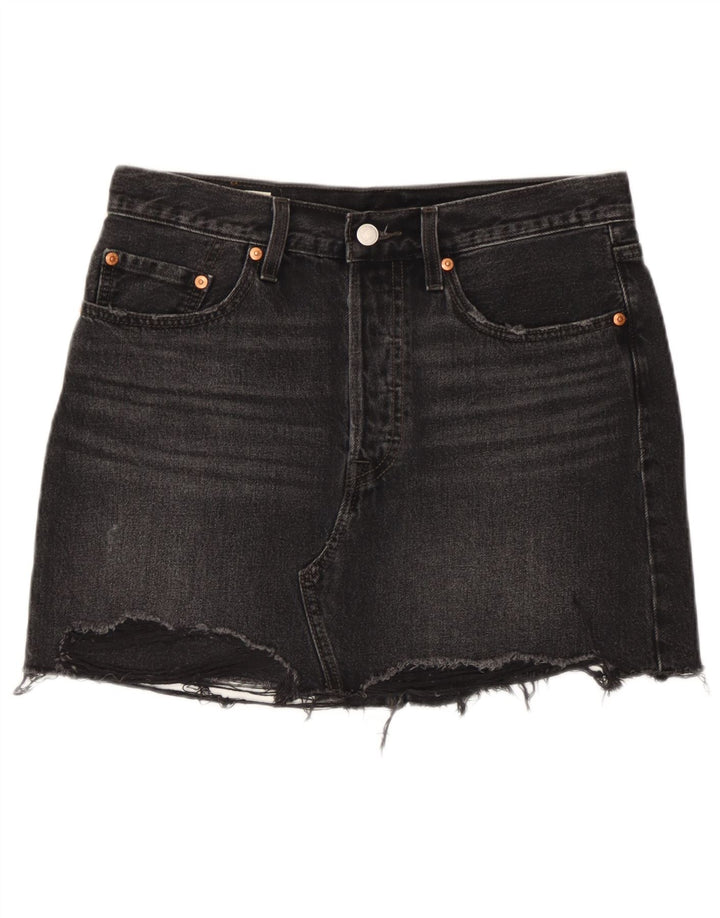 Levi's Damen Denim Distressed Minirock W28 Mittelschwarze Baumwolle