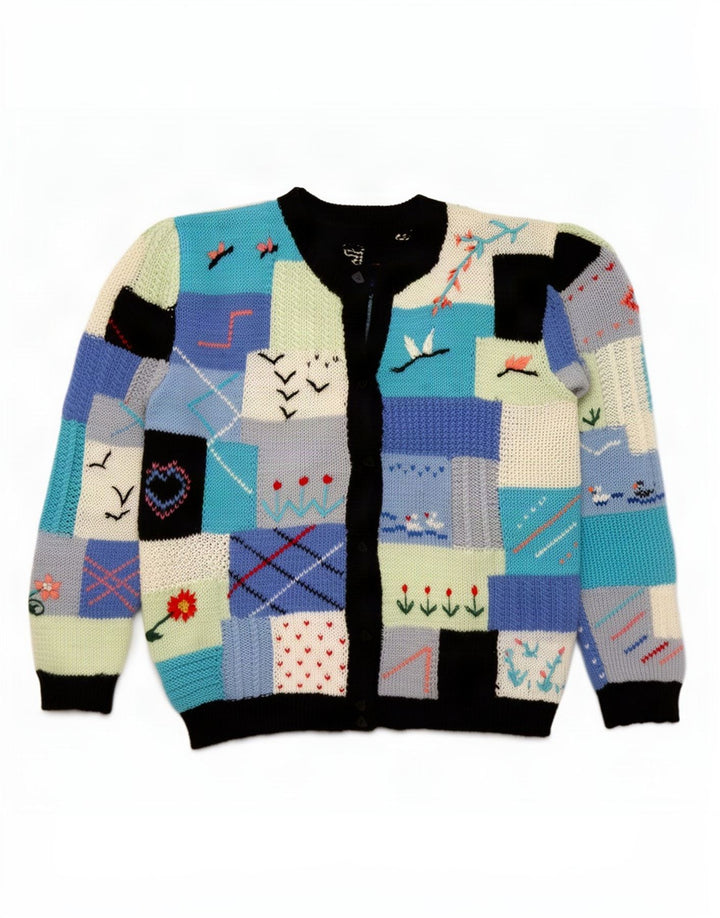 Vintage Damen Cardigan Pullover UK 16 Groß Mehrfarbig Patchwork Retro