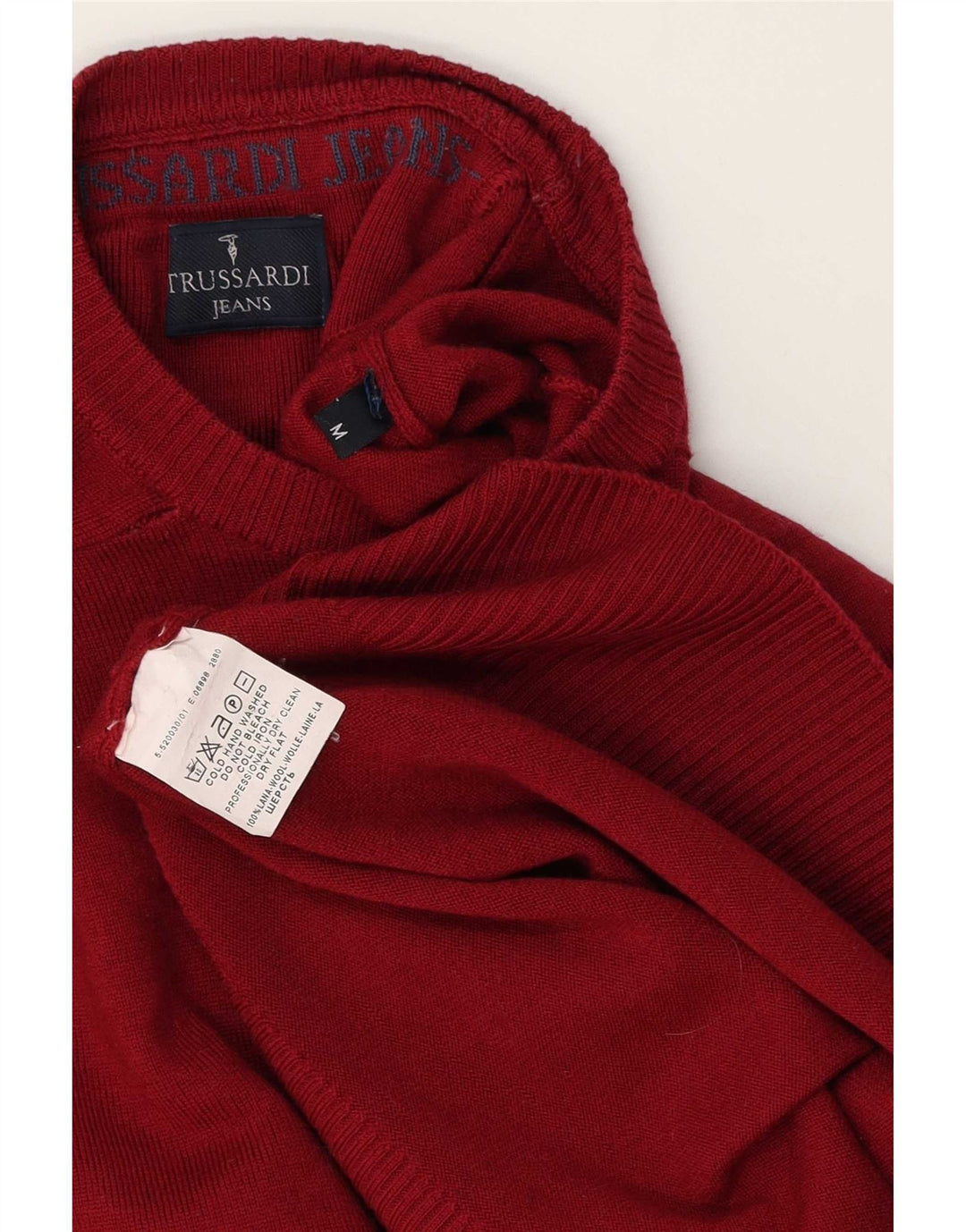 Trussardi Jeans Herren-Pullover mit Rundhalsausschnitt, mittlerer burgunderroter Wolle