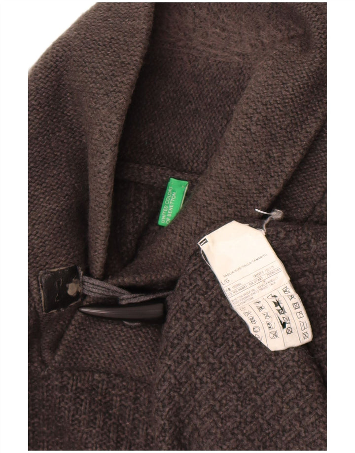 Benetton Herren-Pullover mit Schalkragen, große graue Wolle