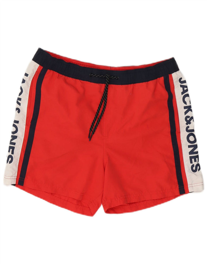 Jack & Jones Herren-Badeshorts mit Grafik, Mittelrotes Farbblock-Polyester