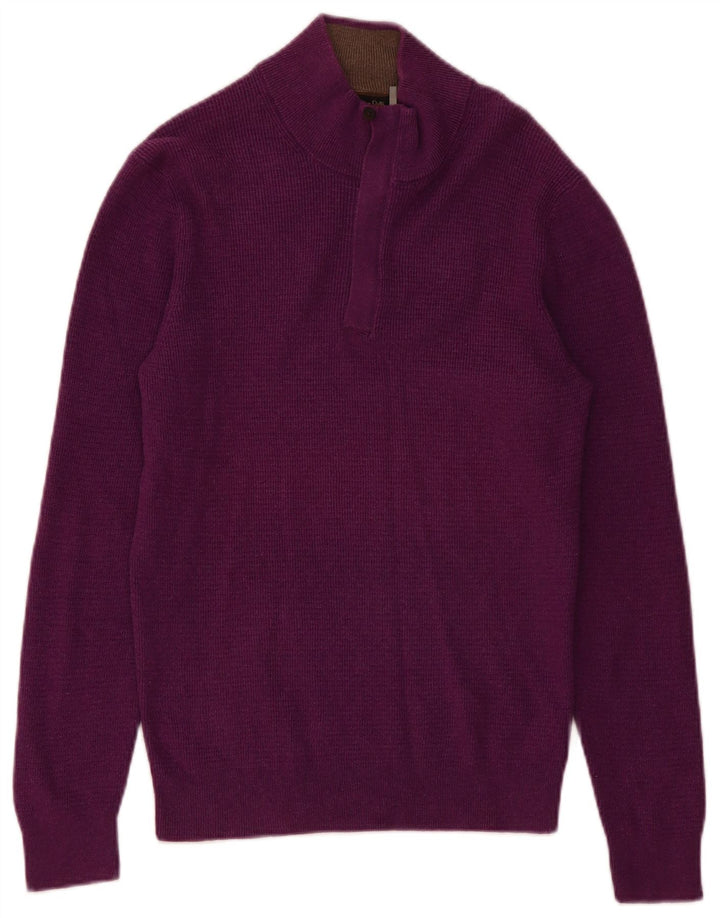 Massimo Dutti Herren-Pullover mit Reißverschluss am Hals, mittelviolette Baumwolle