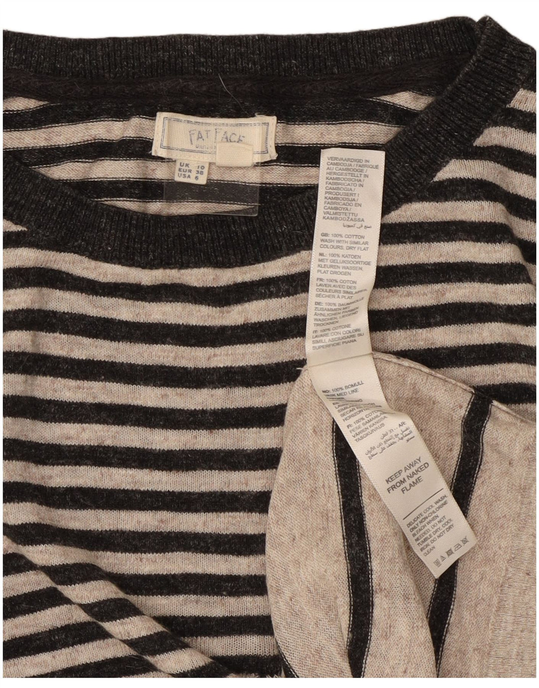Fat Face Damen-Pullover, übergroß, U-Boot-Ausschnitt, Gr. 10, klein, grau gestreift