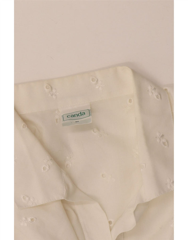 C&A Damen Kurzarm-Hemdbluse EU 44 XL Weiß geblümtes Polyester