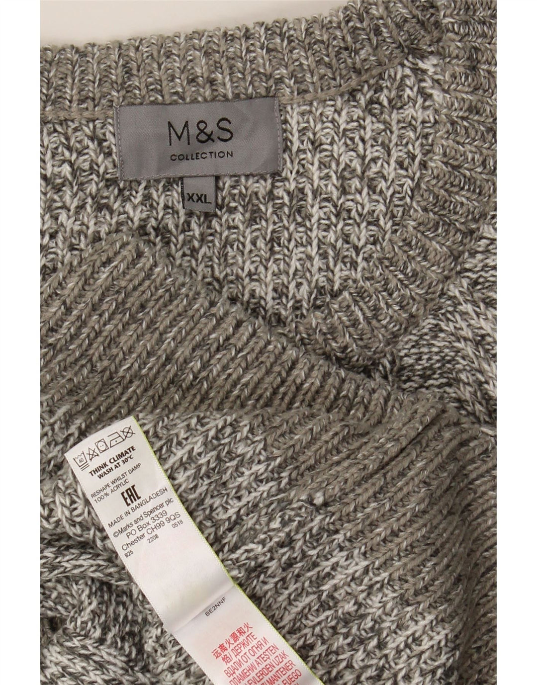 Marks & Spencer Herren-Pullover mit Rundhalsausschnitt, 2XL, grau geflecktes Acryl