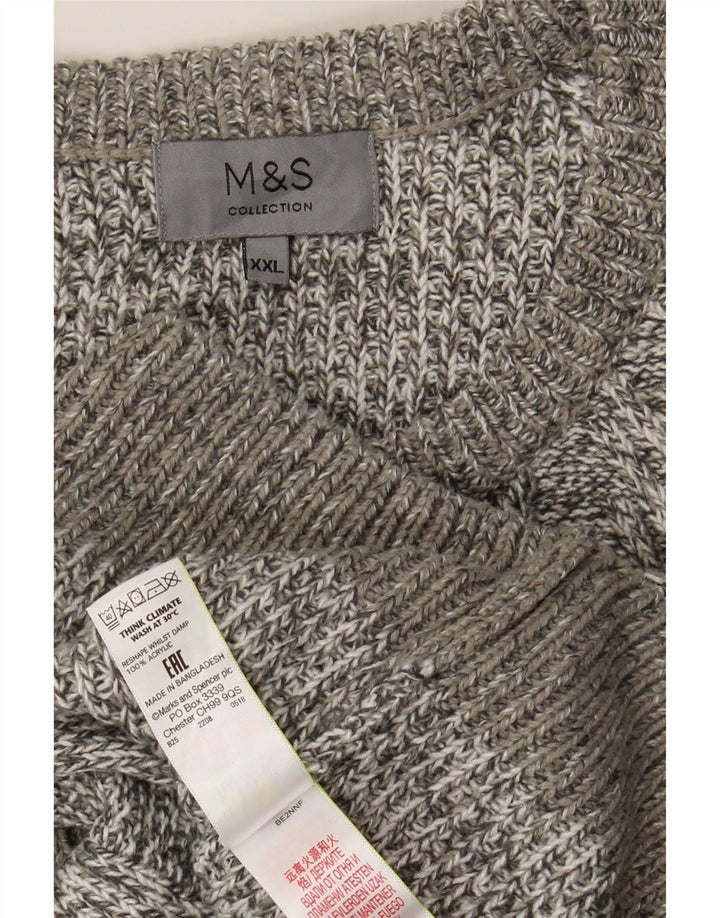 Marks & Spencer Herren-Pullover mit Rundhalsausschnitt, 2XL, grau geflecktes Acryl