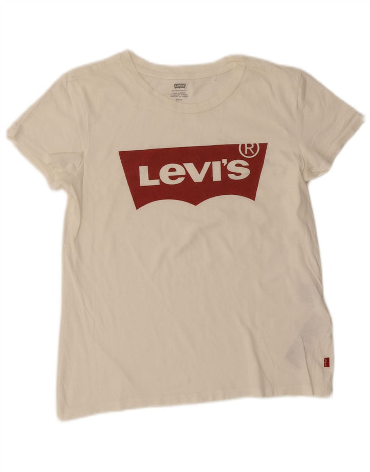 Levi's Damen-T-Shirt mit Grafik, UK 8, Größe S, weiße Baumwolle
