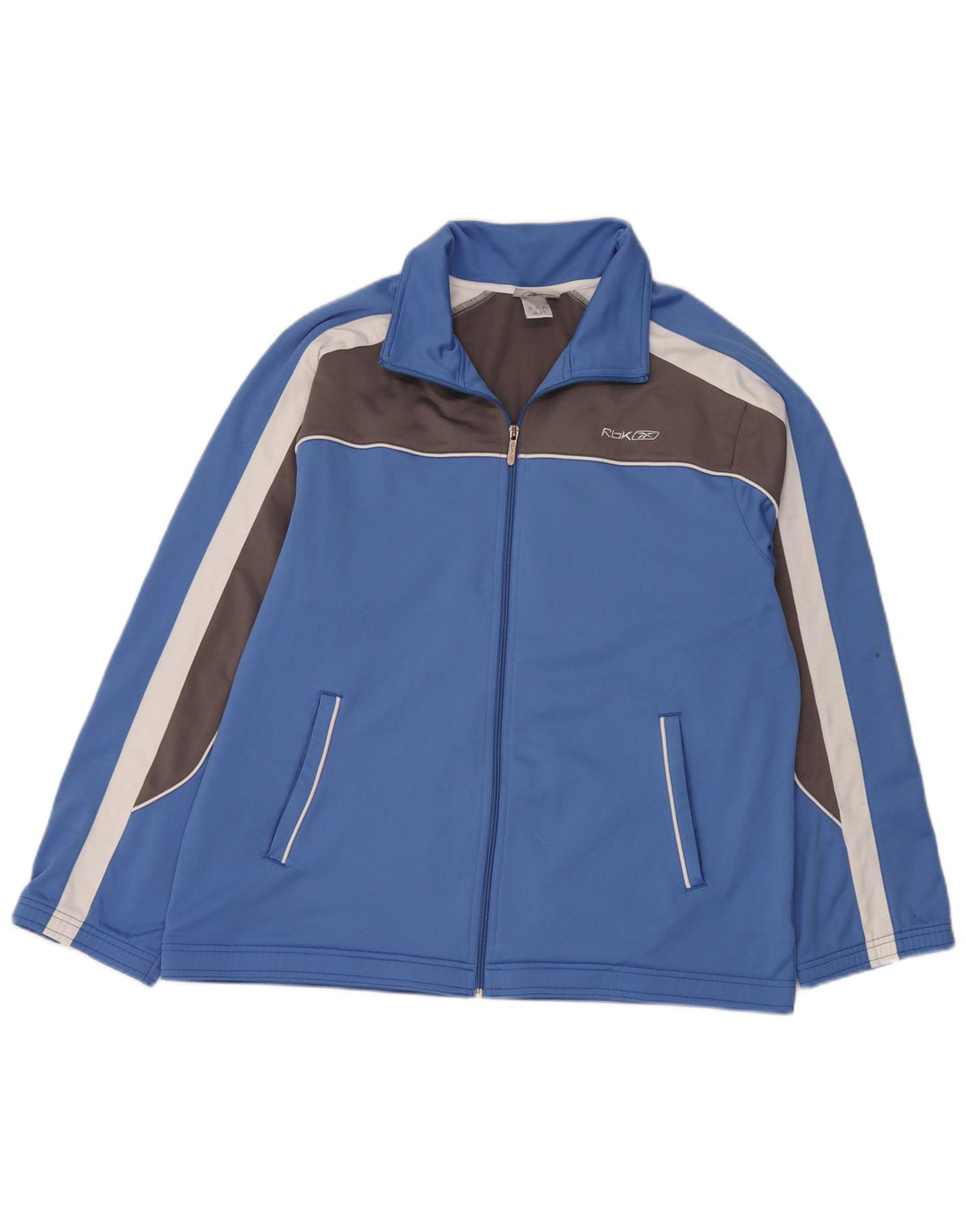 Reebok Herren-Trainingsanzugoberteil mit normaler Passform, XL, blaues Farbblock-Polyester