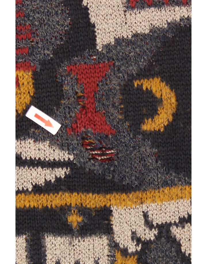 Vintage Herren Pullover mit Rundhalsausschnitt, groß, mehrfarbig, geometrisch