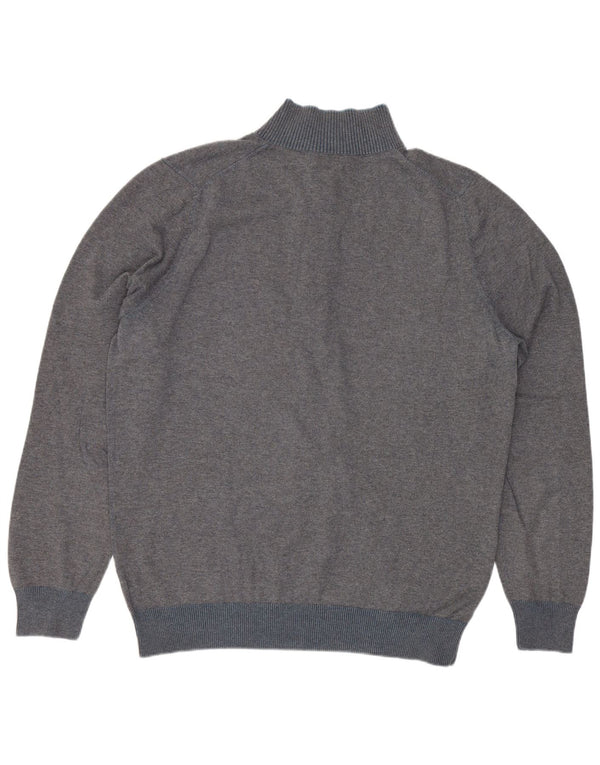 Massimo Dutti Herren-Pullover mit Knopfkragen, groß, aus grauer Baumwolle