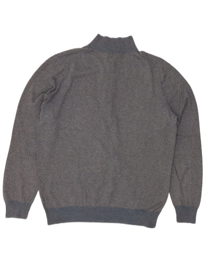 Massimo Dutti Herren-Pullover mit Knopfkragen, groß, aus grauer Baumwolle