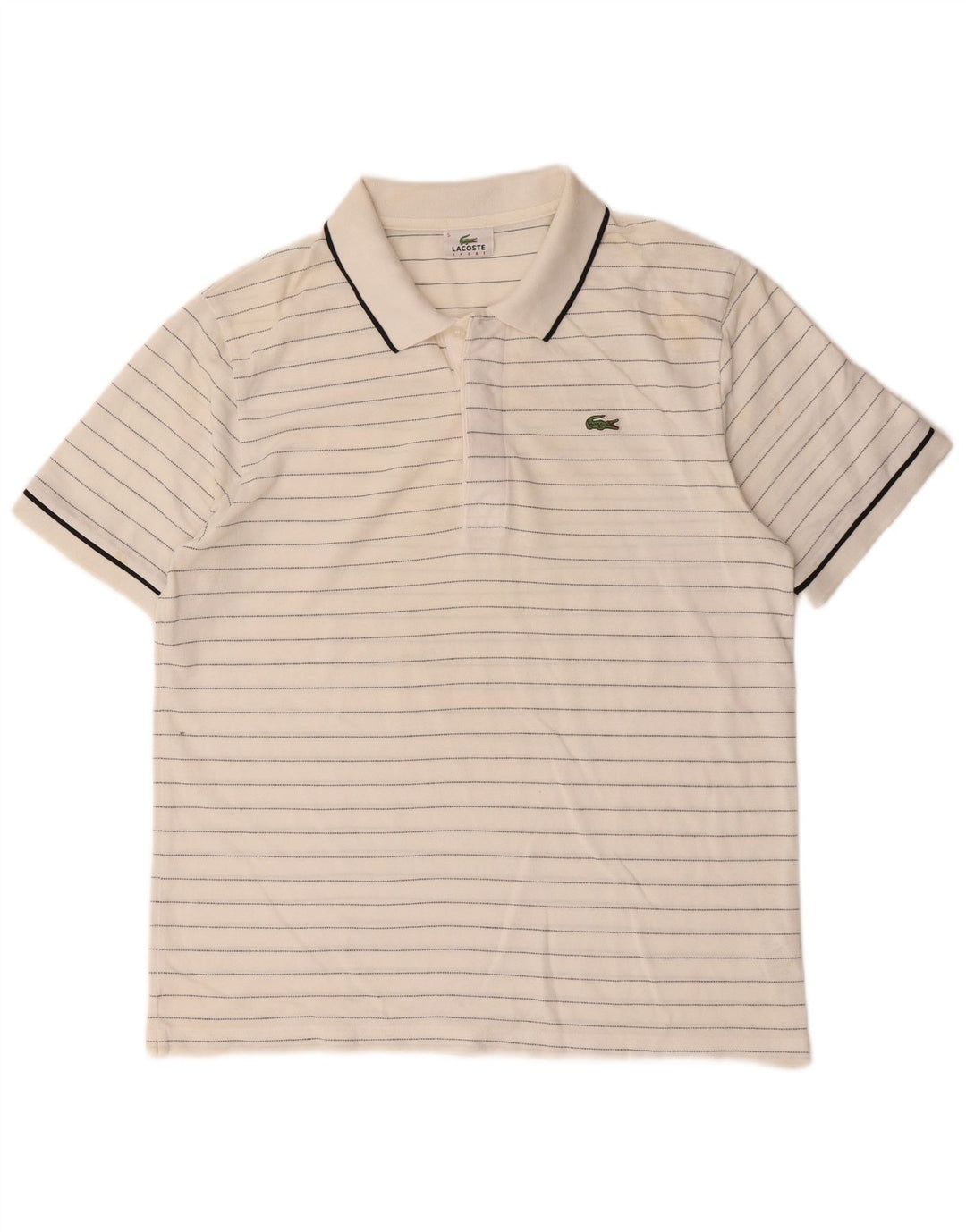 Lacoste Herren-Poloshirt, Größe 5, groß, weiß gestreift, Baumwolle