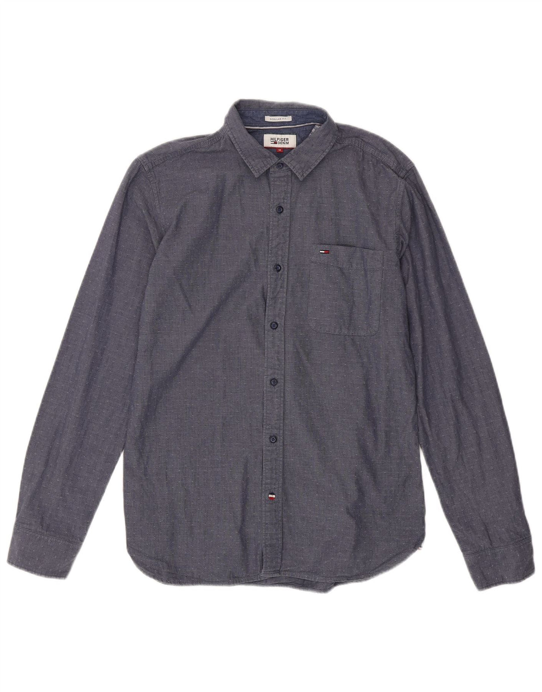 TOMMY HILFIGER Herren-Hemd mit normaler Passform, mittelmarineblau gefleckte Baumwolle