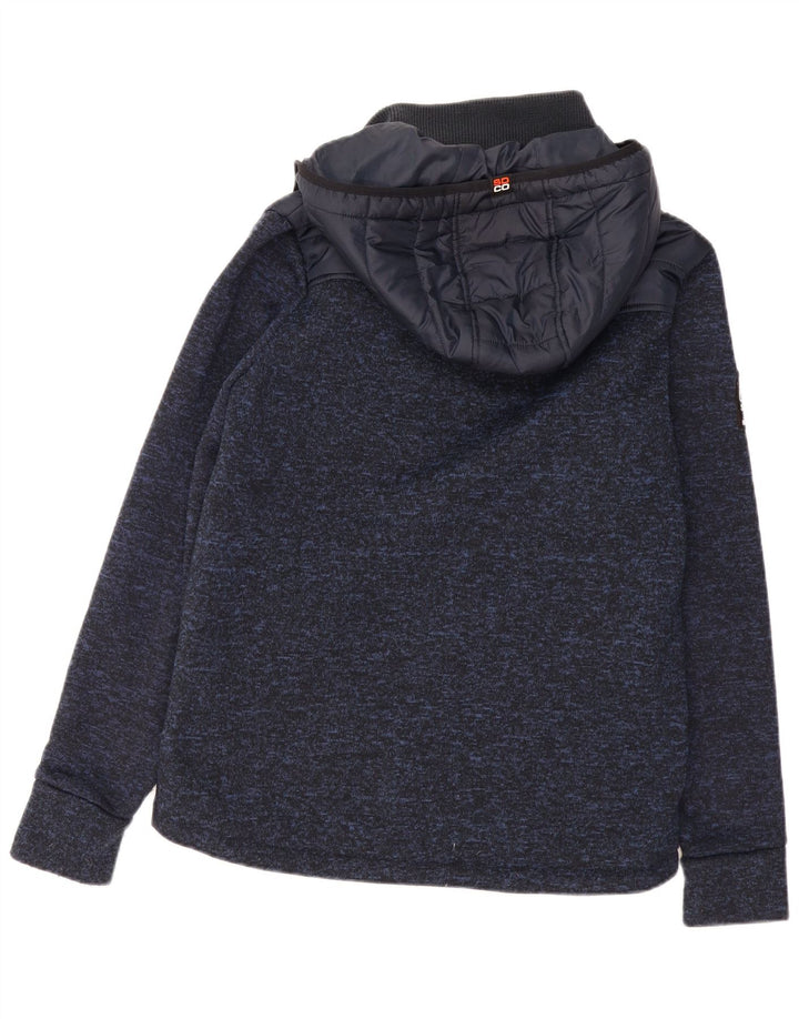 Superdry Herren-Jacke mit Kapuze, gepolstert, Größe 40, Marineblau, gesprenkeltes Polyester